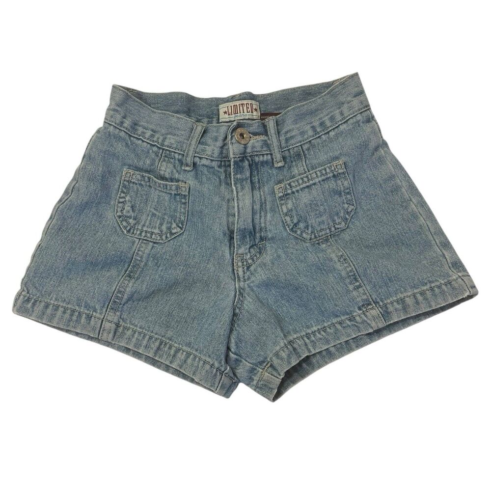 Vintage LIMITED Girls Denim Shorts Size 8 High Waist 90s Y2K Style Hong Kong